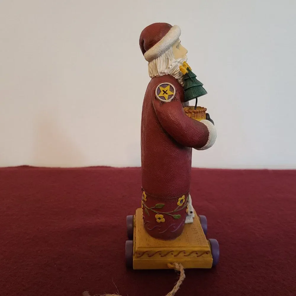 Demdaco Americana Father Christmas Santa On Wagon With Bunny and Tree XMas Decor